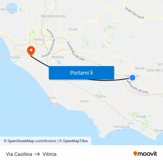 Via Casilina to Vitinia map