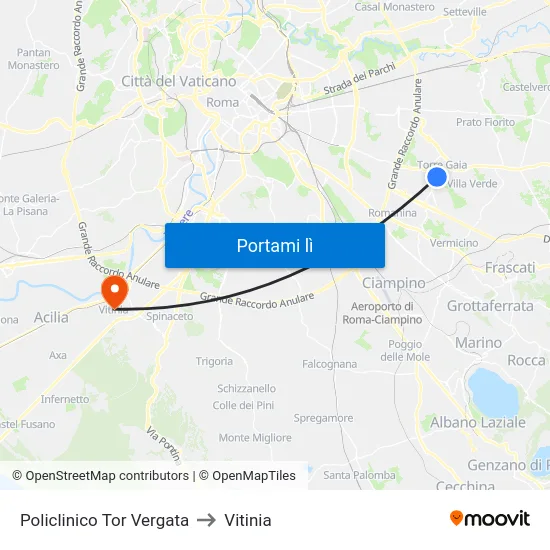 Policlinico Tor Vergata to Vitinia map