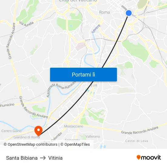 Santa Bibiana to Vitinia map