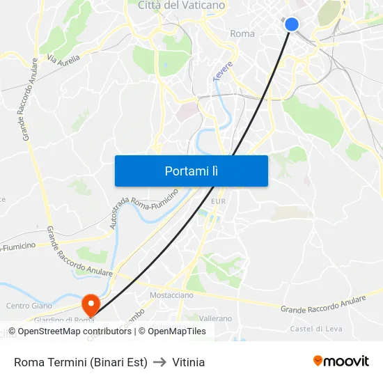 Roma Termini (Binari Est) to Vitinia map