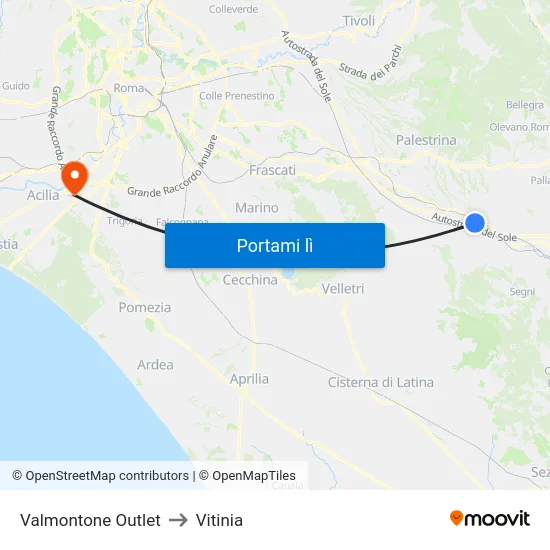 Valmontone Outlet to Vitinia map