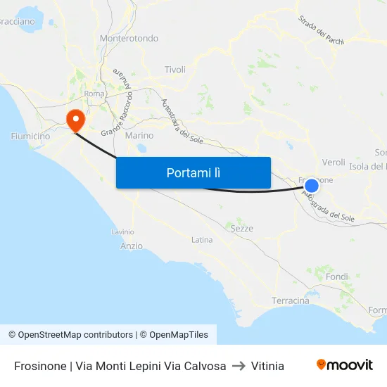 Frosinone | Via Monti Lepini Via Calvosa to Vitinia map