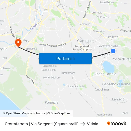 Grottaferrata | Via Sorgenti (Squarciarelli) to Vitinia map