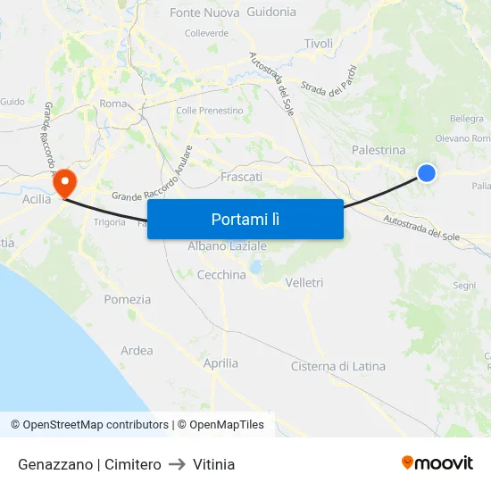 Genazzano | Cimitero to Vitinia map