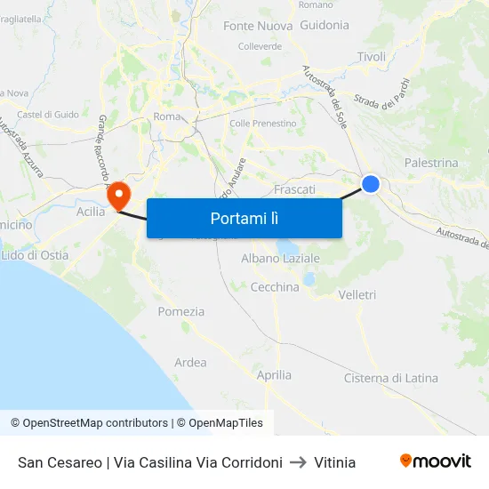 San Cesareo | Via Casilina Via Corridoni to Vitinia map