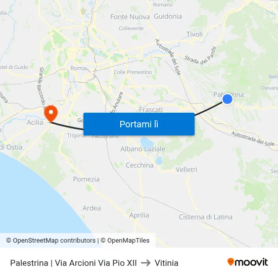 Palestrina | Via Arcioni Via Pio XII to Vitinia map