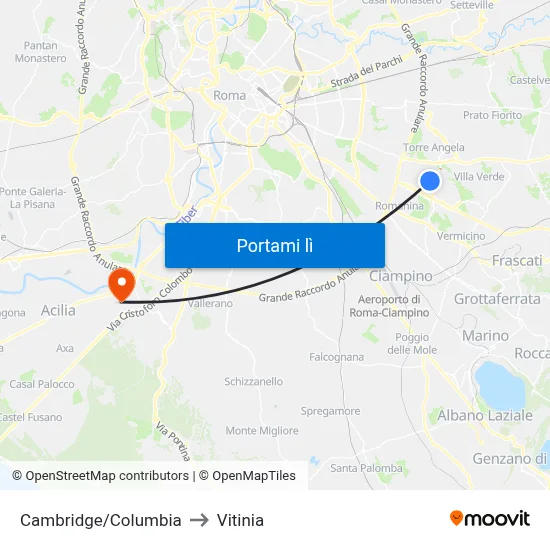 Cambridge/Columbia to Vitinia map