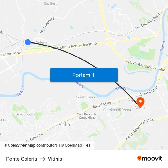 Ponte Galeria to Vitinia map