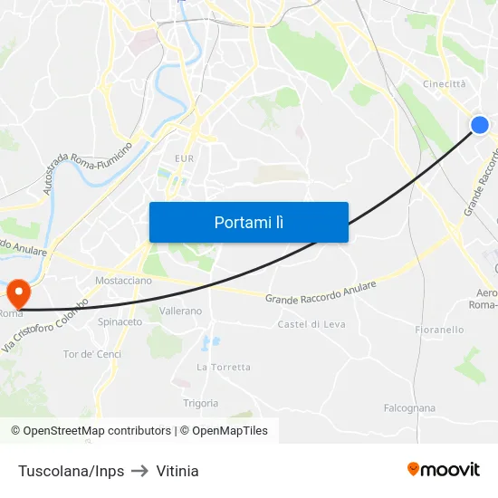 Tuscolana/Inps to Vitinia map