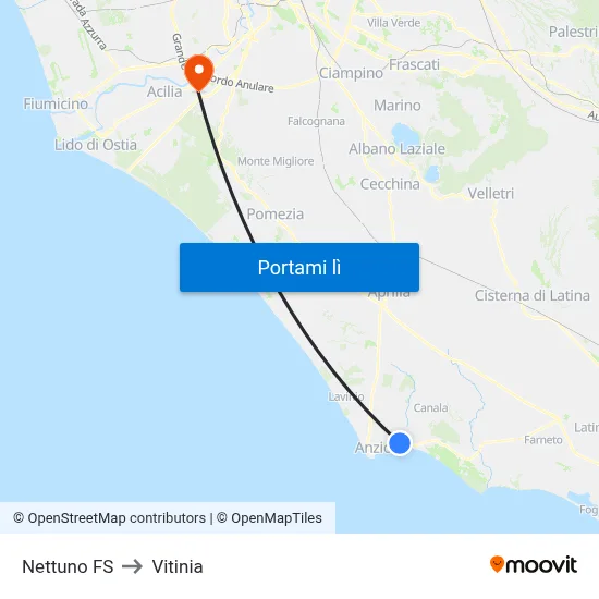 Nettuno FS to Vitinia map