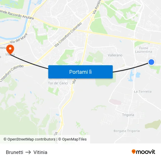 Brunetti to Vitinia map