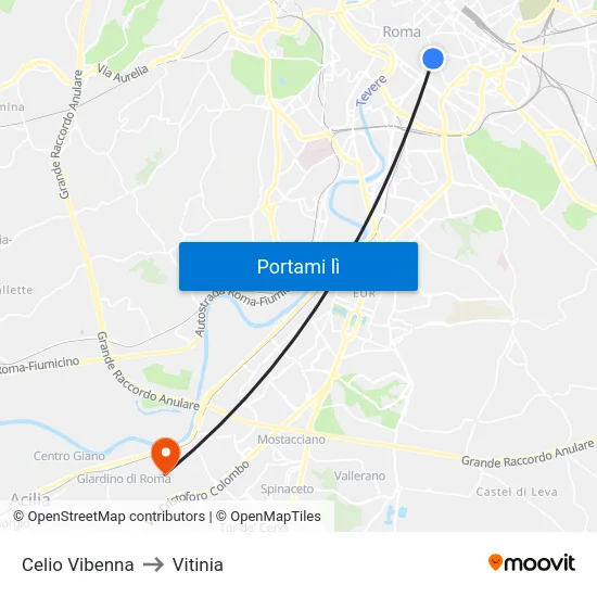 Celio Vibenna to Vitinia map