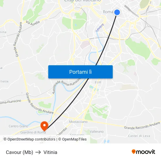 Cavour (Mb) to Vitinia map