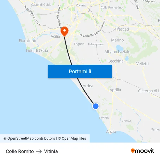 Colle Romito to Vitinia map