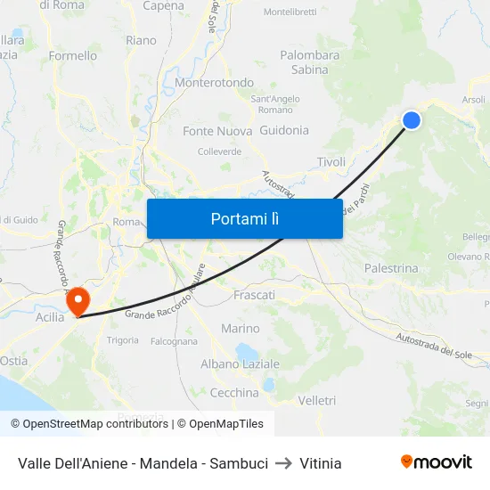 Valle Dell'Aniene - Mandela - Sambuci to Vitinia map