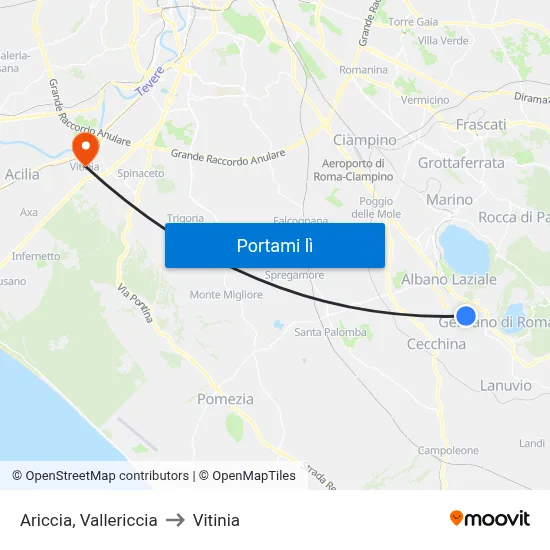 Ariccia, Vallericcia to Vitinia map