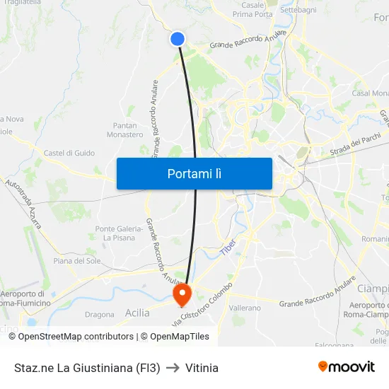 Staz.ne La Giustiniana (Fl3) to Vitinia map