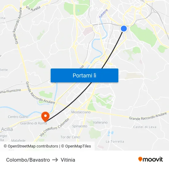 Colombo/Bavastro to Vitinia map