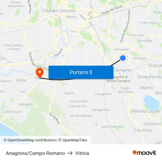Anagnina/Campo Romano to Vitinia map