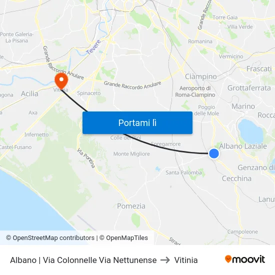 Albano | Via Colonnelle Via Nettunense to Vitinia map
