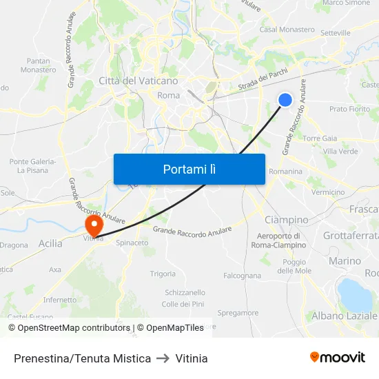 Prenestina/Tenuta Mistica to Vitinia map