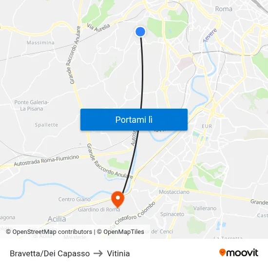 Bravetta/Dei Capasso to Vitinia map