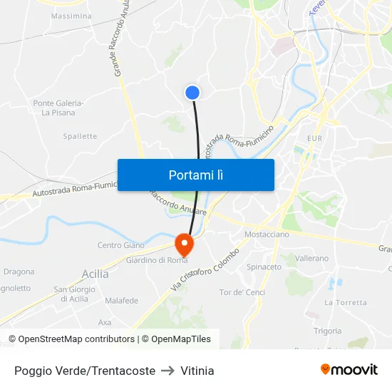 Poggio Verde/Trentacoste to Vitinia map