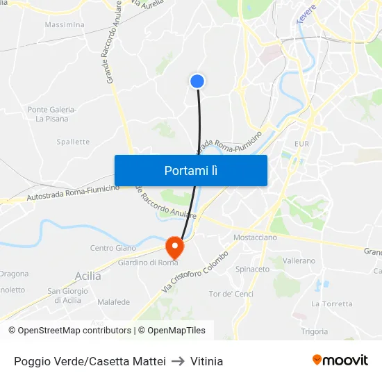 Poggio Verde/Casetta Mattei to Vitinia map
