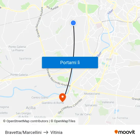 Bravetta/Marcellini to Vitinia map