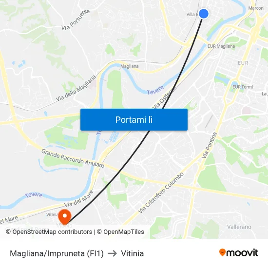 Magliana/Impruneta (Fl1) to Vitinia map