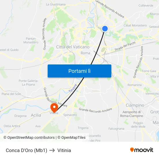 Conca D'Oro (Mb1) to Vitinia map