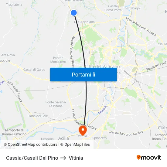 Cassia/Casali Del Pino to Vitinia map