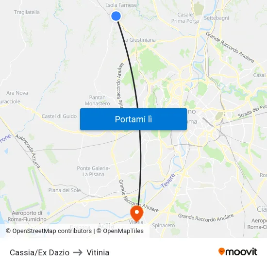 Cassia/Ex Dazio to Vitinia map