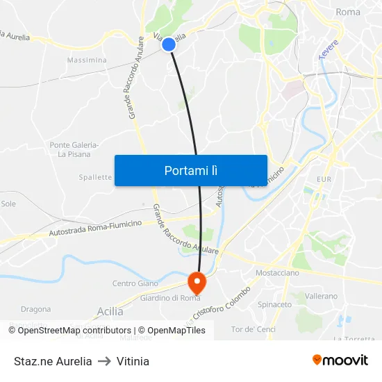 Staz.ne Aurelia to Vitinia map