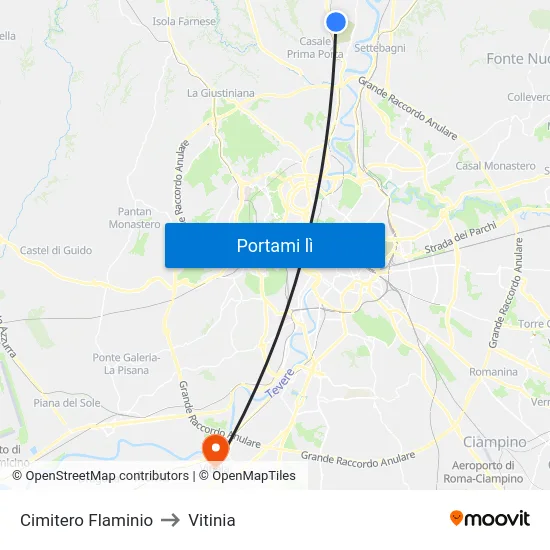 Cimitero Flaminio to Vitinia map