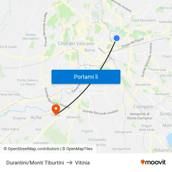 Durantini/Monti Tiburtini to Vitinia map