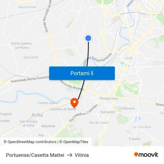Portuense/Casetta Mattei to Vitinia map