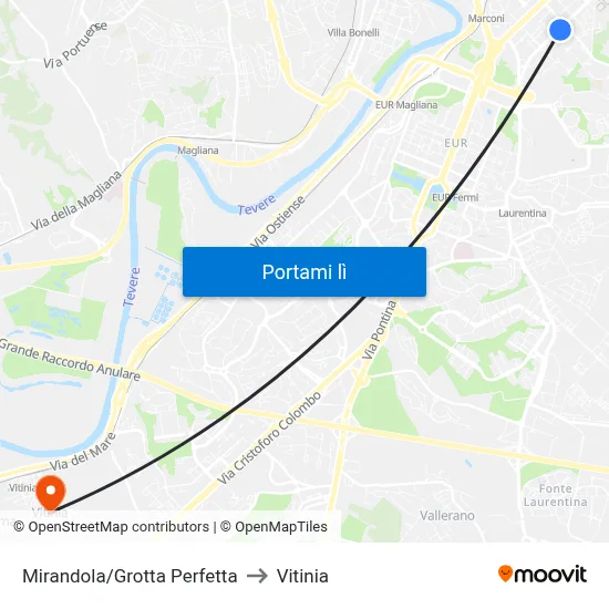 Mirandola/Grotta Perfetta to Vitinia map