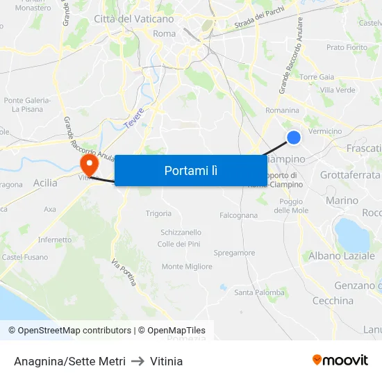 Anagnina/Sette Metri to Vitinia map