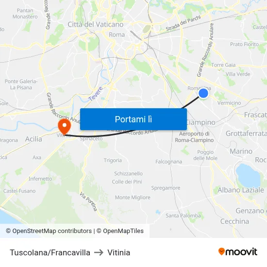 Tuscolana/Francavilla to Vitinia map