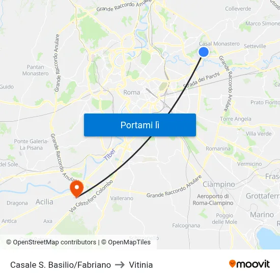 Casale S. Basilio/Fabriano to Vitinia map