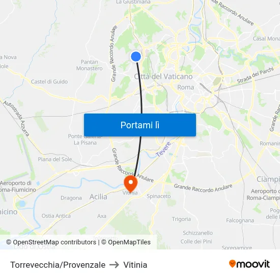 Torrevecchia/Provenzale to Vitinia map