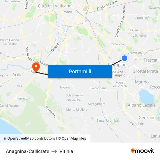 Anagnina/Callicrate to Vitinia map
