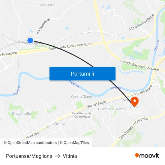 Portuense/Magliana to Vitinia map