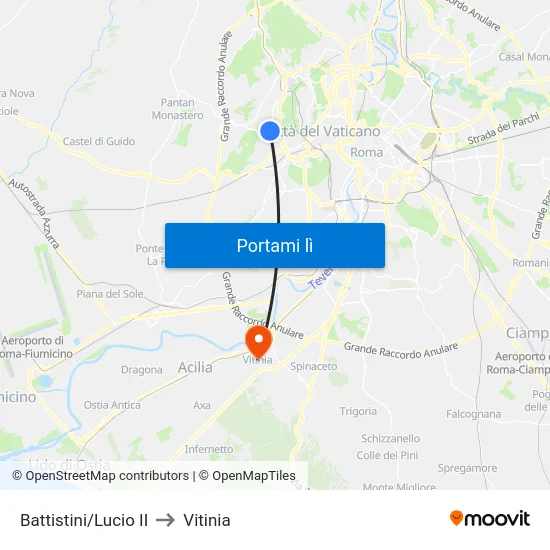 Battistini/Lucio II to Vitinia map