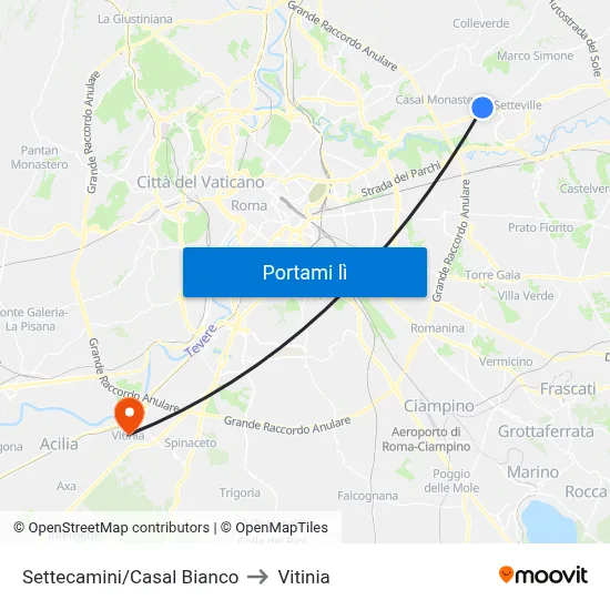 Settecamini/Casal Bianco to Vitinia map