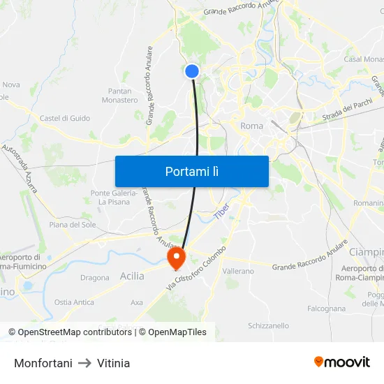 Monfortani to Vitinia map
