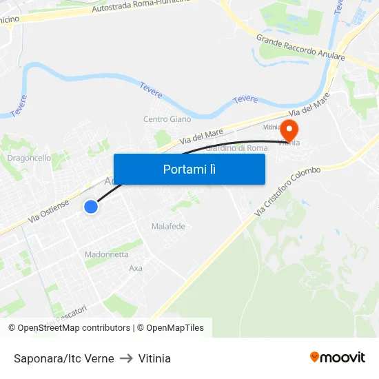 Saponara/Itc Verne to Vitinia map