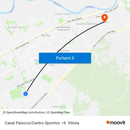 Casal Palocco/Centro Sportivo to Vitinia map