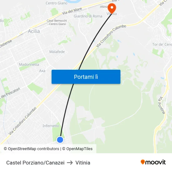 Castel Porziano/Canazei to Vitinia map